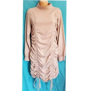 Women SHEIN Khaki Mock Neck Double Front Drawstring Short Stretch Dress Size L